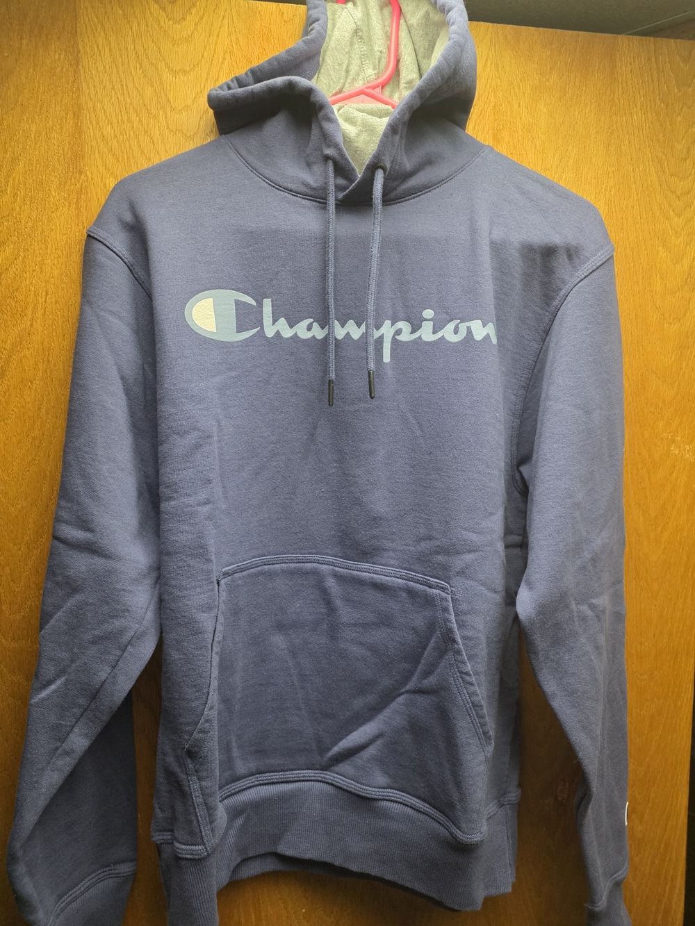 Champion Blue Crewneck Hoodie with Front Script Logo
